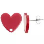 Clous d'oreilles coeur en acrylique 14x15.5 mm - Rouge x2