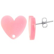 Clous d'oreilles coeur en acrylique  14x15.5 mm - Marbré rose pailleté x2|raw }}