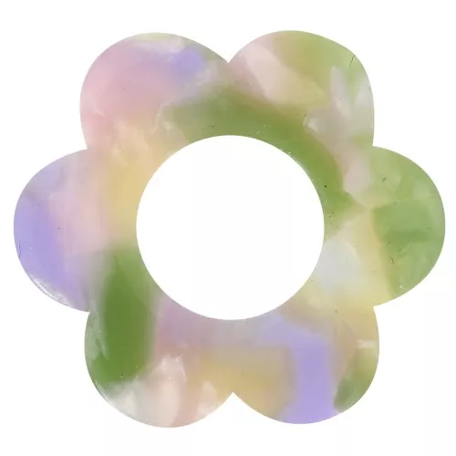 Pendentif fleur 18 mm en acétate - Ecaille de tortue Vert - Violet x1