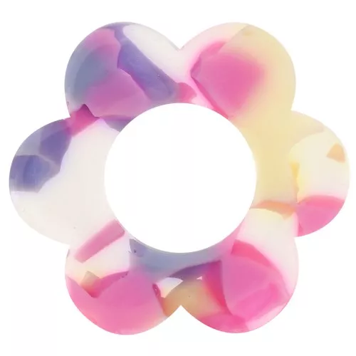 Pendentif fleur 18 mm en acétate - Terrazzo Vanille - Rose Pastel x1