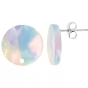 Clous d'oreilles ronds 15 mm en acétate- Ecaille de tortue Bleu - Rose x2