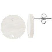 Clous d'oreilles ronds 15 mm en acrylique - Blanc nacré x2