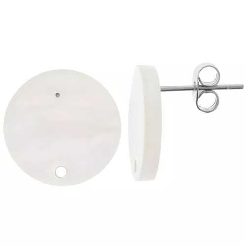 Clous d'oreilles ronds 15 mm en acrylique - Blanc nacré x2