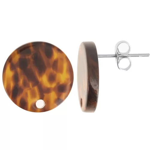 Clous d'oreilles ronds 15 mm en acétate - Terrazzo Marron - Noir x2