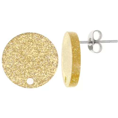 Clous d'oreilles ronds 15 mm en acrylique - Pailleté Doré x2