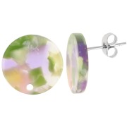 Clous d'oreilles ronds 15 mm en acétate - Ecaille de tortue - Vert Violet x2|raw }}