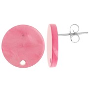 Clous d'oreilles ronds 15 mm en acrylique - Rose nacré x2|raw }}