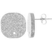 Clous d'oreilles carrés arrondis en acrylique 15 mm -  Pailleté Argenté x2|raw }}