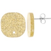 Clous d'oreilles carrés arrondis en acrylique 15 mm -  Pailleté Doré x2|raw }}