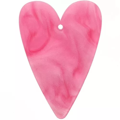 Pendentif coeur 34x24 mm en acrylique - Rose nacré x1