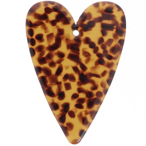 Pendentif coeur 34x24 mm en acétate - Terrazzo Marron - Noir x1