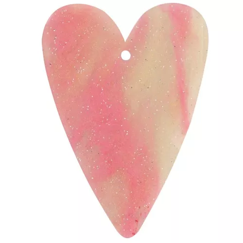 Pendentif coeur 34x24 mm en acrylique - Marbré rose pailleté x1