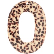 Pendentif ovale évidé en acétate 47x34 mm - Tacheté Marron - Crème x1