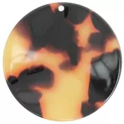 Pendentif rond ondulé en acétate 34 mm - Ecaille de tortue - Marron - Noir x1