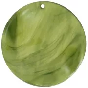 Pendentif rond ondulé en acétate transparent 34 mm - Marbré Olive x1