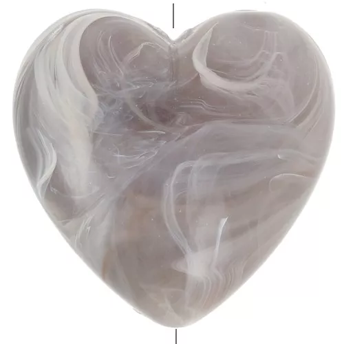 Perle coeur 17x18 mm en résine opaque - Gris marbré x1