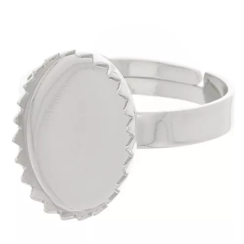 Bague réglable pour cabochon à fond plat 14x10 mm - Placage Argent fin x1