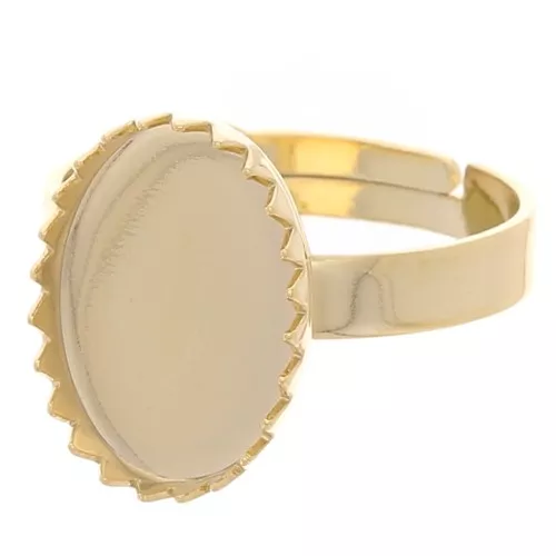 Bague réglable pour cabochon à fond plat 14x10 mm - Doré à l'or fin x1