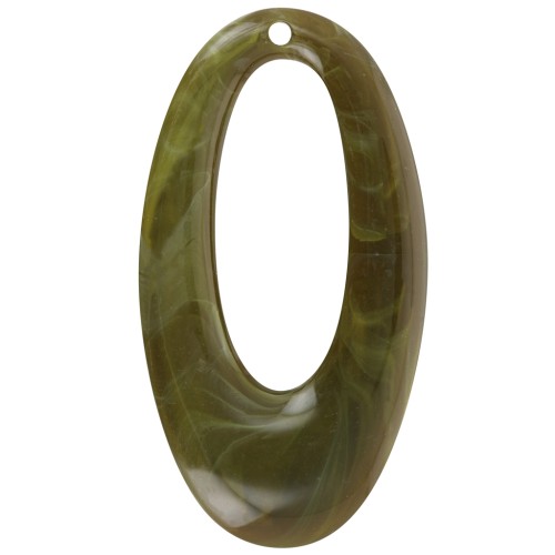 Pendentif ovale évidé en résine opaque 47x26 mm - Marbré olive x1