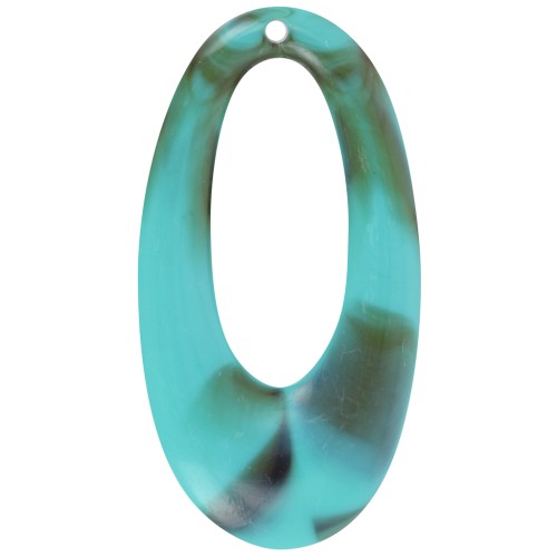 Pendentif ovale évidé en résine opaque 47x26 mm - Marbré turquoise x1