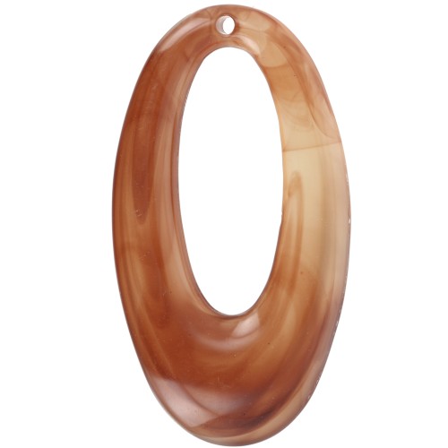 Pendentif ovale évidé en résine translucide 47x26 mm - Marbré orange x1