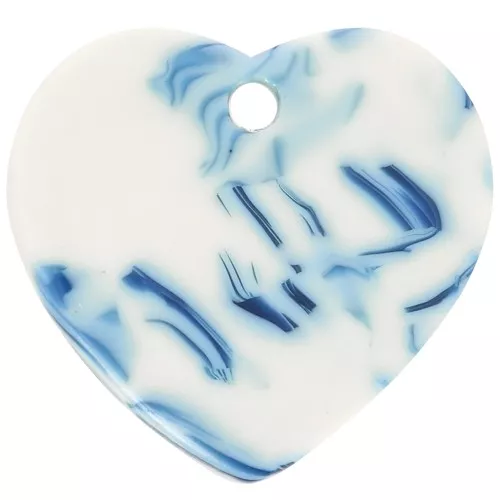 Sequin coeur 15x16.5 mm en acrylique - Marbré Bleu - Blanc x1