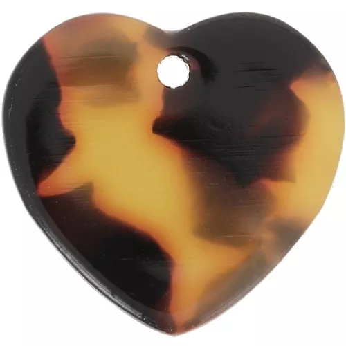 Sequin coeur 15x16.5 mm en acétate - Ecaille de tortue - Marron - Noir x1