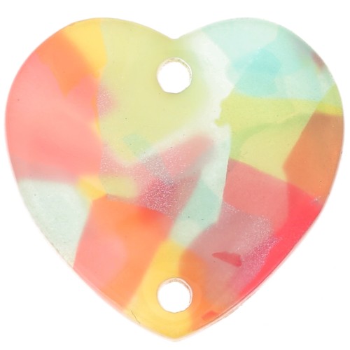 Intercalaire coeur 15x16.5 mm en acrylique - Ecaille de tortue Rouge - Bleu x1