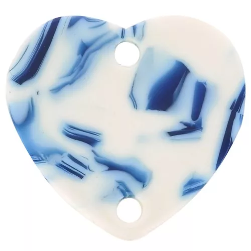 Intercalaire coeur 15x16.5 mm en acrylique - Marbré Bleu - Blanc x1