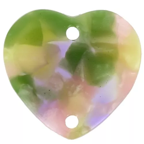 Intercalaire coeur 15x16.5 mm en acétate - Ecaille de tortue - Vert Violet x1