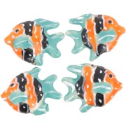 Perle poisson en céramique 17x22 mm - Orange - Bleu - Noir x1