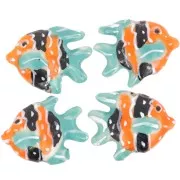 Perle poisson en céramique 17x22 mm - Orange - Bleu - Noir x1