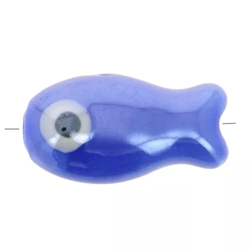 Perle poisson en céramique 10x19 mm - Bleu x1