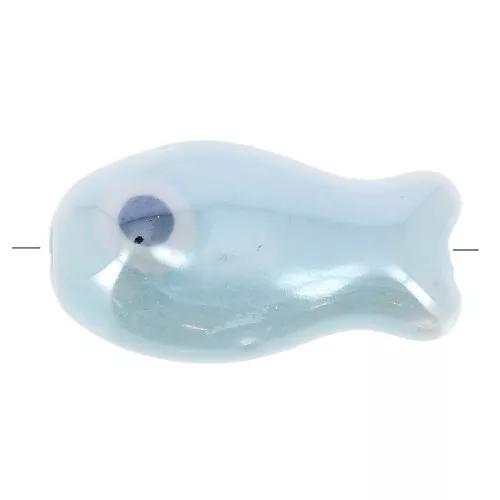 Perle poisson en céramique 10x19 mm - Bleu clair x1