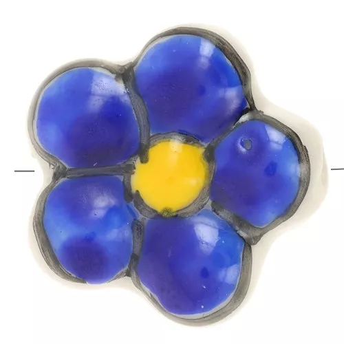Perle fleur en céramique 17 mm - Bleu x1