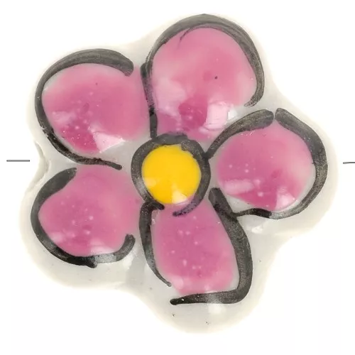 Perle fleur en céramique 17 mm - Rose vintage x1