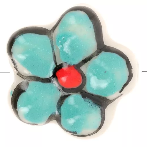Perle fleur en céramique 17 mm - Turquoise x1