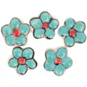 Perle fleur en céramique 17 mm - Turquoise x1