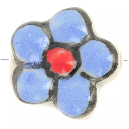 Perle fleur en céramique 17 mm - Bleuet x1
