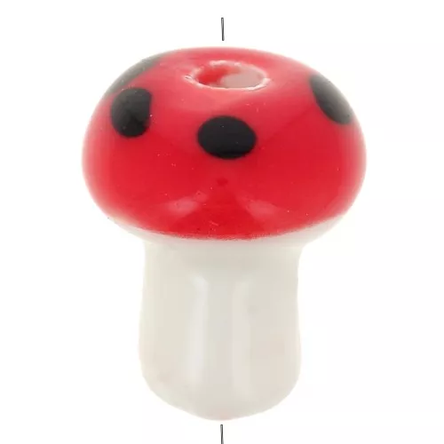 Perle champignon en céramique 12 mm - rouge - blanc x1