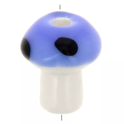 Perle champignon en céramique 12 mm - bleu - blanc x1