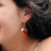 Breloque pomme en verre 12 mm - Rouge - Vert x1