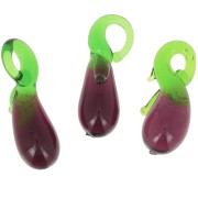 Breloque aubergine en verre 24x8 mm - Violet - Vert x1