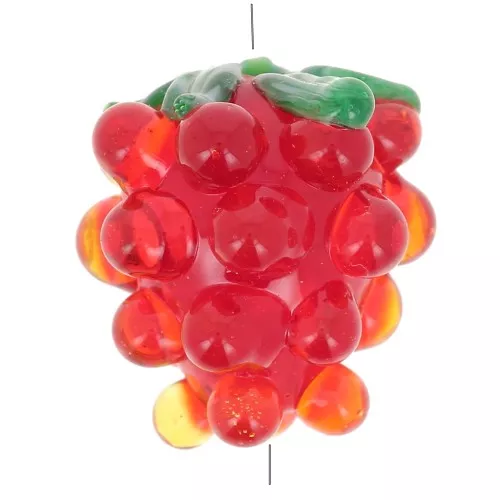 Perle framboise en verre 14x12 mm - Rouge - Vert x1