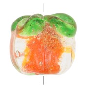 Perle citrouille en verre 11x13 mm - Orange - Vert x1