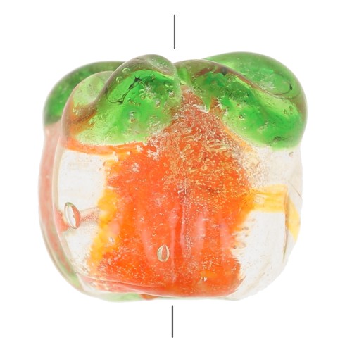 Perle citrouille en verre 11x13 mm - Orange - Vert x1