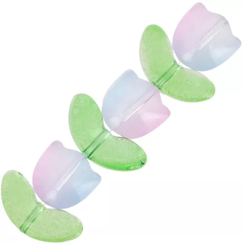 Set de 6 Perles Tulipe en verre - 14 mm - Fleur irisée Rose - Bleu
