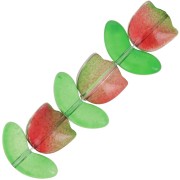 Set de 6 Perles Tulipe en verre - 14 mm - Fleur Rouge - Vert