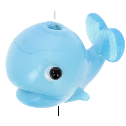 Perle baleine en verre 14x19 mm - Bleu x1