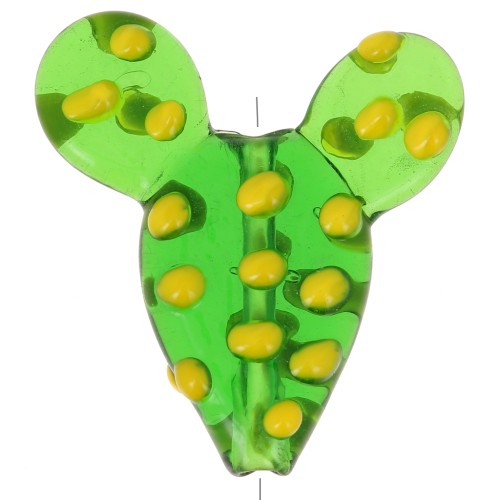 Perle cactus en verre 25x22 mm - Vert - Jaune x1